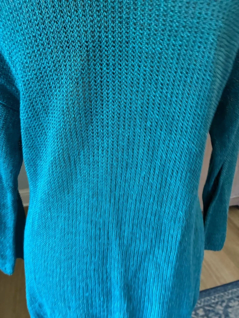 J. Jill Linen Blend Tunic Sweater Aqua Blue Open Knit Beachy Artsy M